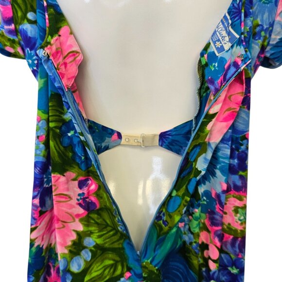 Waltah Clarke Vintage Hawaiian Maxi Dress, Short Sleeve, Vibrant, Floral, Small - Picture 3 of 10